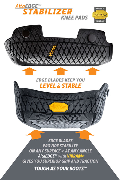 STABILIZER KNEE PAD with VIBRAM® RUBBER CAP KEEPS YOU LEVEL ON THE ROOF AND ANY UNEVEN WORK SURFACE